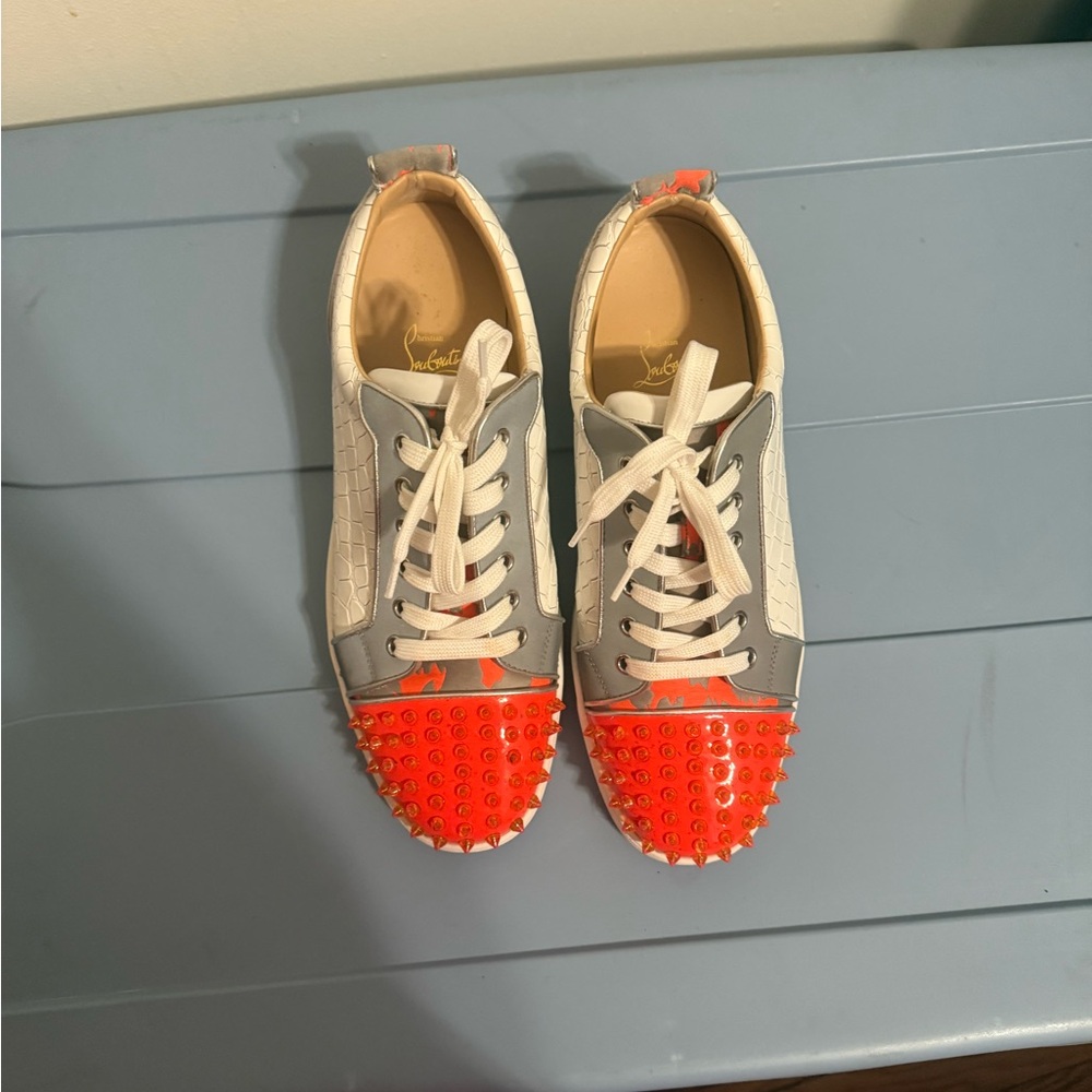 Christian Louboutin Orange and Gray Sneakers with Sporty Design